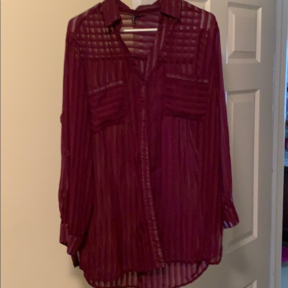 Burgundy Blouse 👚 (see-through) long sleeve - Picture 2 of 2